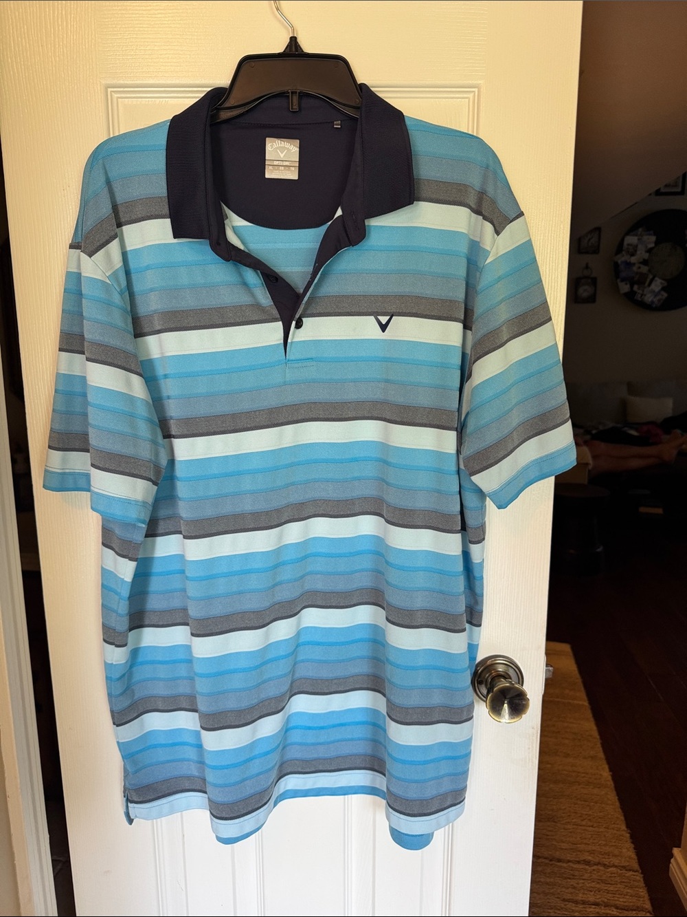 Callaway Men’s Aqua & Navy Striped Polo
